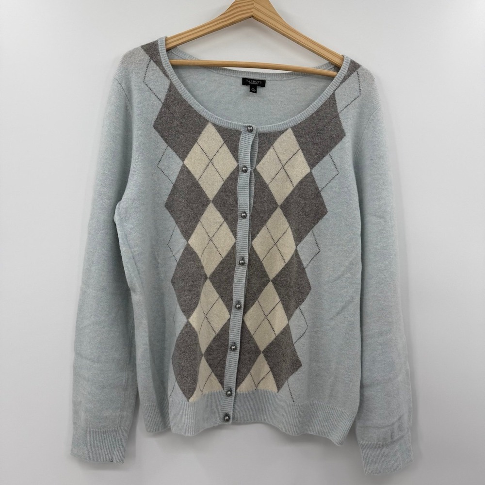 Light Blue Argyle Button-Front Women’s Sweater Cardigan